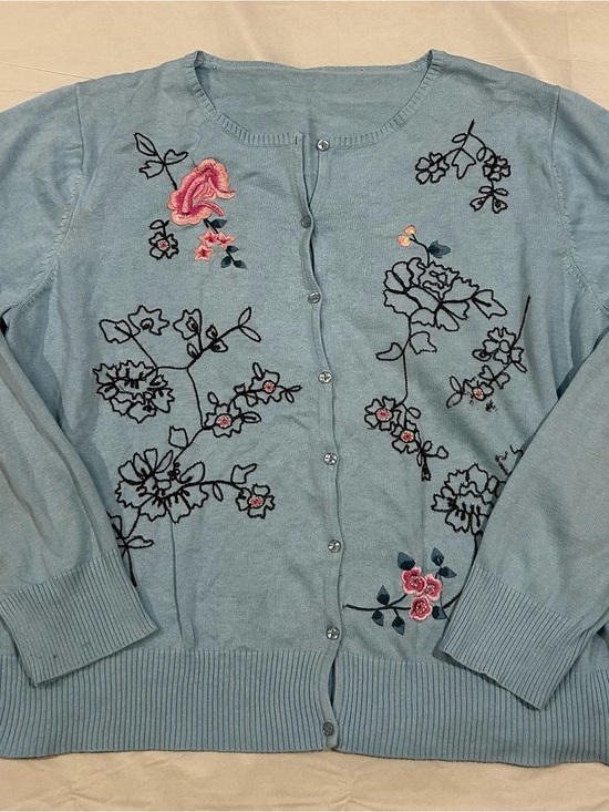 Nine & Co. Sweaters - Nine & Company Light Blue Floral Embroidered Cardigan Sweater M